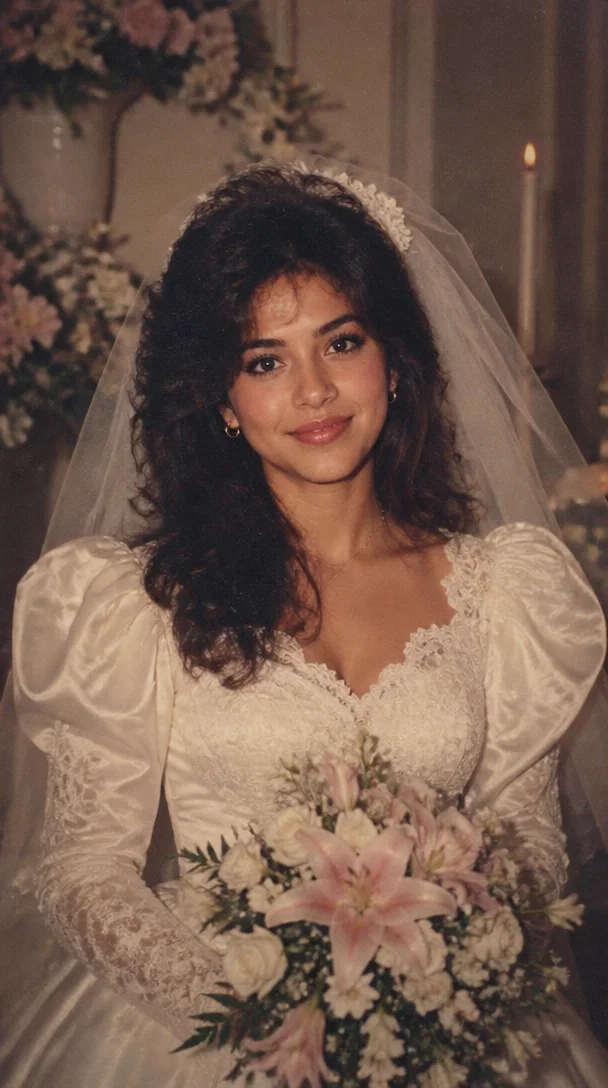 1980s wedding photograph — example generated with this AI prompt