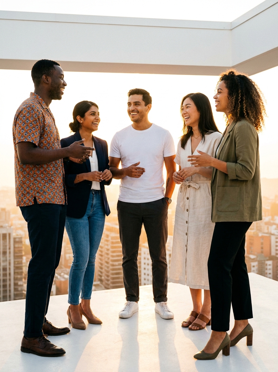 Five professionals enjoying GoStudio results together
