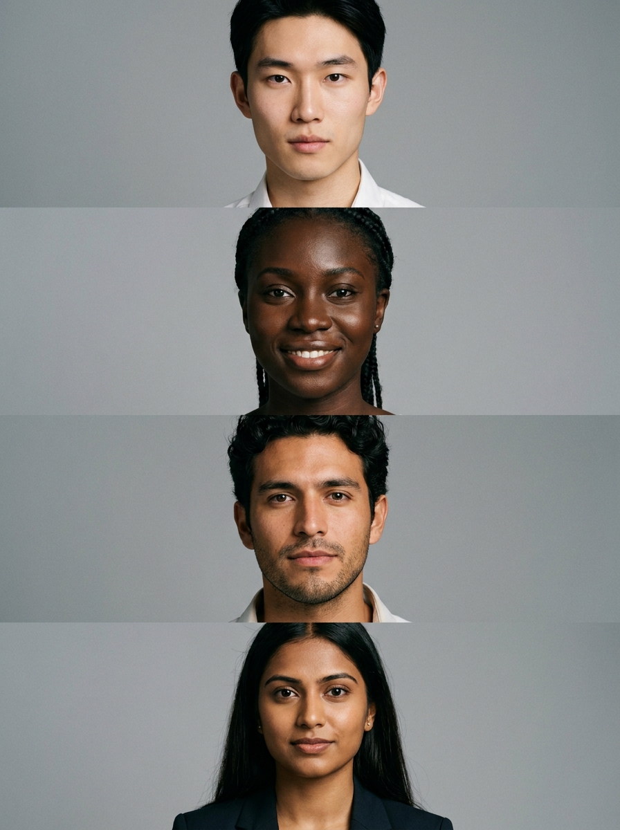Four AI headshots showing diverse ethnicities — GoStudio results