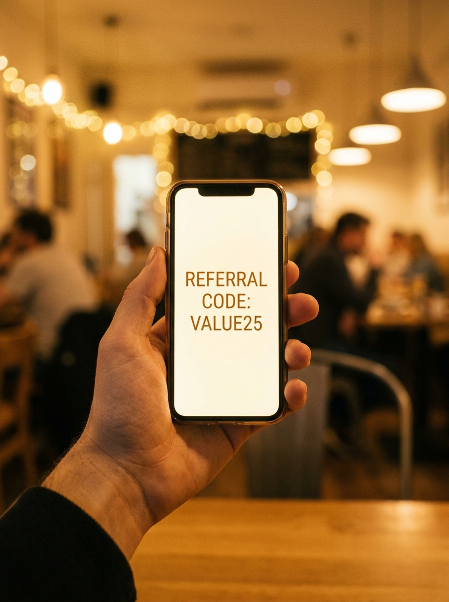 Man showing his GoStudio referral code on phone