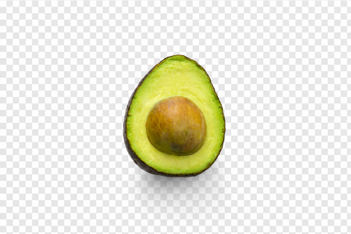 Avocado with a transparent checkerboard background