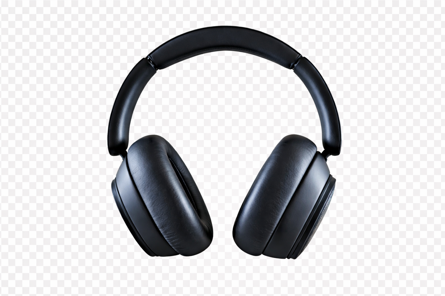 Black over-ear headphones cut out on a transparent background after AI background removal