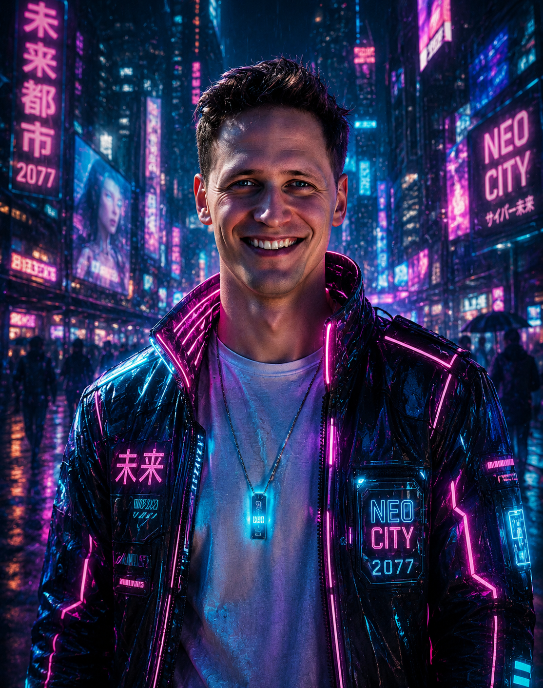 Cyberpunk neon AI image generated with GoStudio.ai  lone figure at a cliff edge