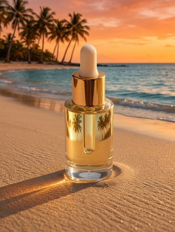 The same product bottle placed onto an AI-generated lifestyle background The same product bottle placed onto an AI-generated lifestyle background