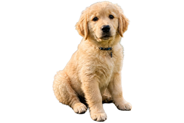 A golden retriever puppy sitting on a porch — background removed by iLoveIMG