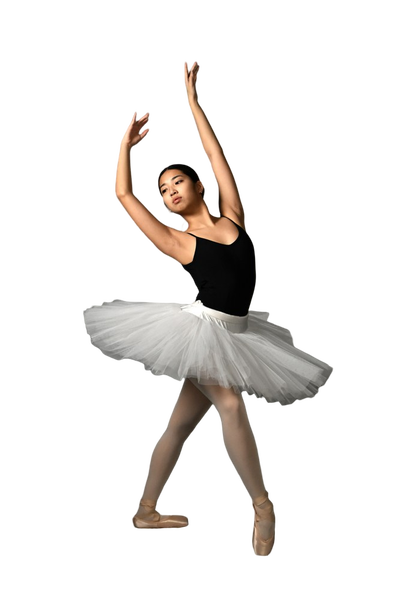 A ballerina in a white tutu, arms raised — background removed by GoStudio.ai (Free)