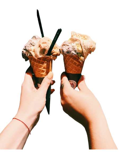 Two hands holding ice cream cones together — background removed by iLoveIMG