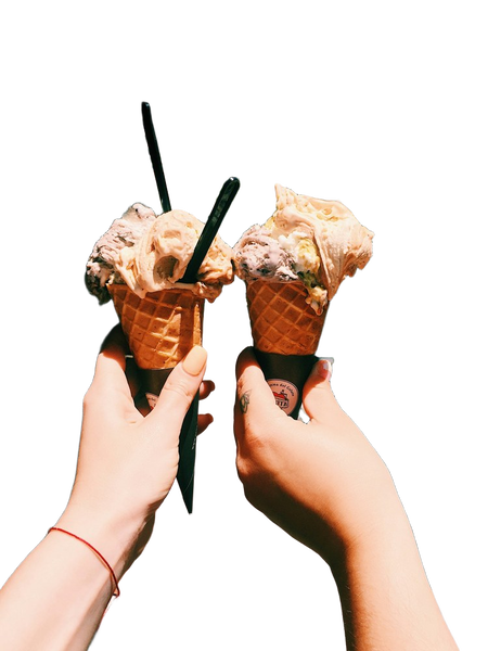 Two hands holding ice cream cones together — background removed by Photoroom