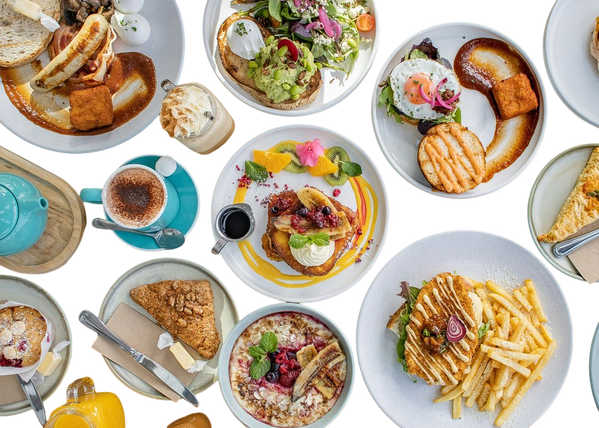 A table laid with brunch plates seen from above — background removed by GoStudio.ai (Free)