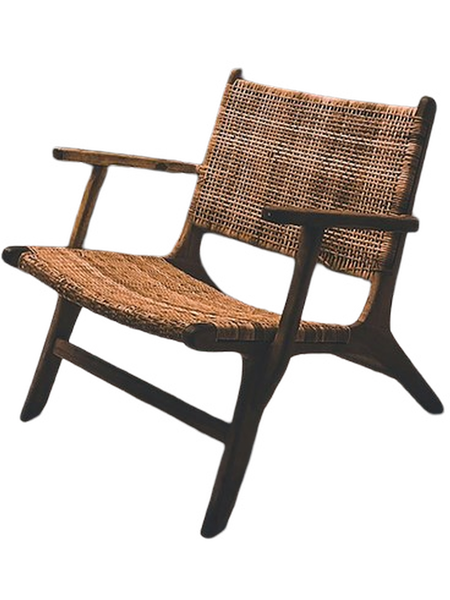 A wooden lounge chair on a balcony — background removed by iLoveIMG