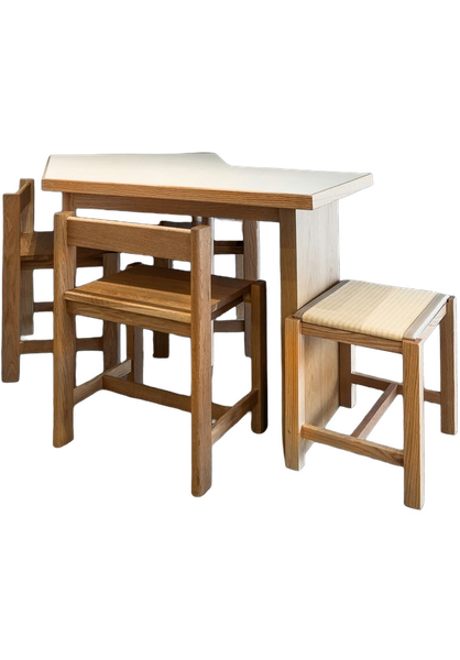 A wooden table with two nested stools — background removed by iLoveIMG