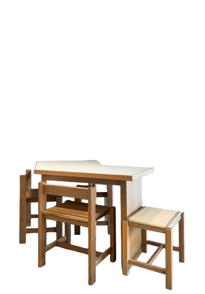 A wooden table with two nested stools — background removed by GoStudio.ai (Free)