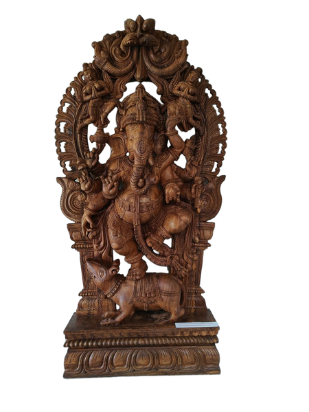 A carved wooden temple ornament — background removed by Photoroom