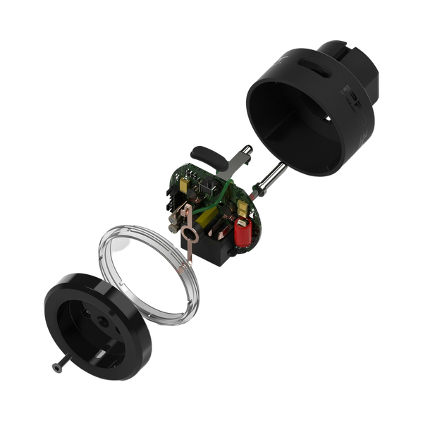 An exploded view of a motor assembly — background removed by Photoroom