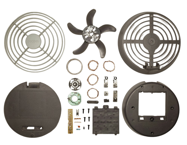 A fan assembly laid out as separate components — background removed by GoStudio.ai (Free)