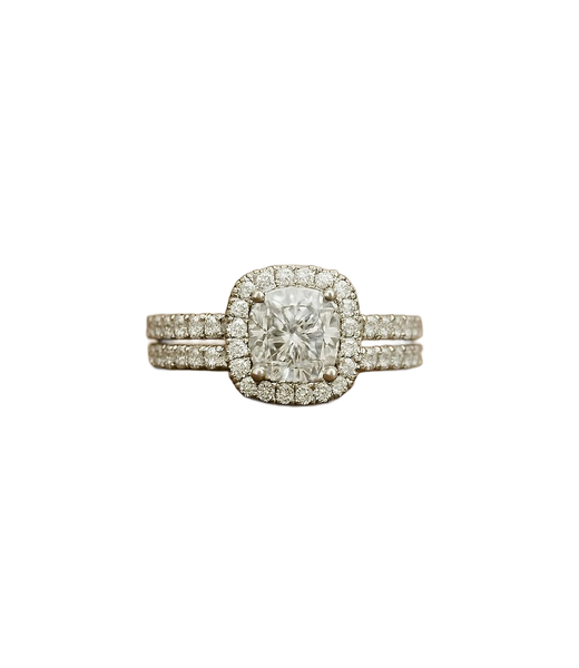 A diamond ring on a brown suede box — background removed by Erase.bg