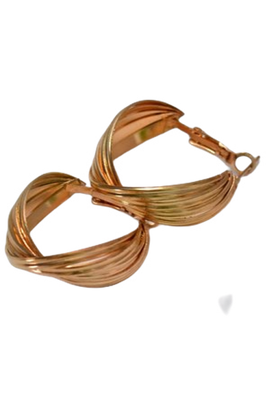 A pair of gold hoop earrings on a white tray — background removed by iLoveIMG