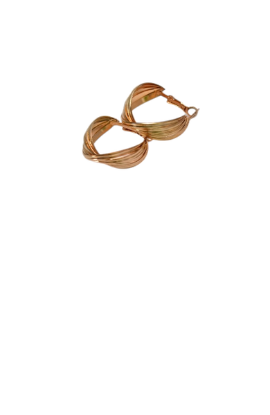 A pair of gold hoop earrings on a white tray — background removed by Remove.bg