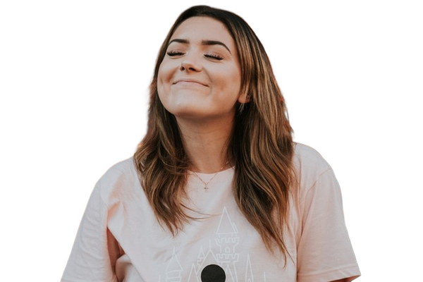 A woman laughing at a funfair, string lights behind her — background removed by iLoveIMG