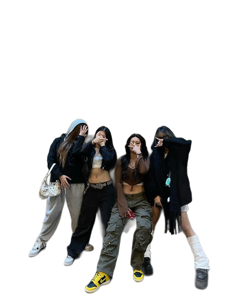 Four people in streetwear photographed against a wall — background removed by Erase.bg