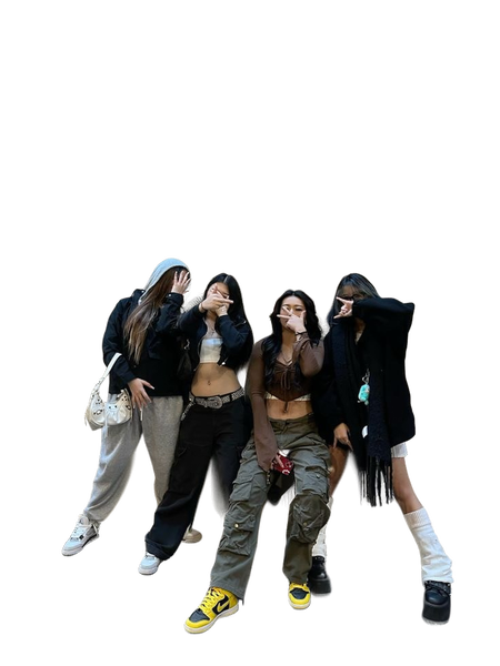 Four people in streetwear photographed against a wall — background removed by Remove.bg