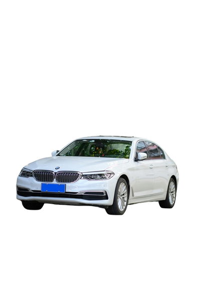 A white saloon car parked on a tree-lined street — background removed by GoStudio.ai (Free)