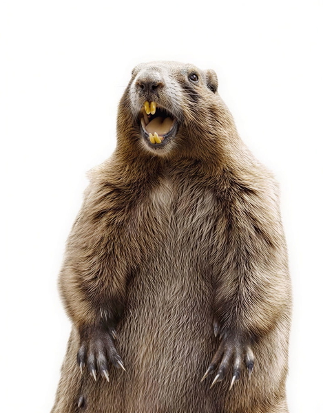 Groundhog standing upright on its hind legs against a white background — upscaled by GoStudio Lite