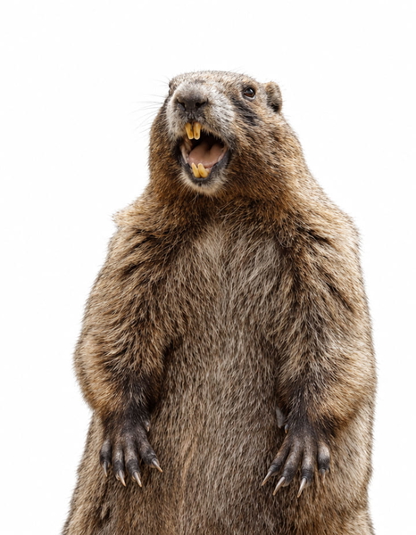 Groundhog standing upright on its hind legs against a white background — upscaled by GPT Image 2.5