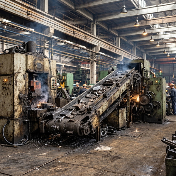 Interior of a factory floor with overhead gantries and machinery under skylights — upscaled by GPT Image 2.5