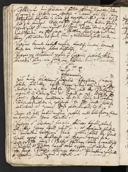 Page of a handwritten seventeenth-century manuscript dated 1674, in brown iron-gall ink on laid paper — upscaled by GPT Image 2.5
