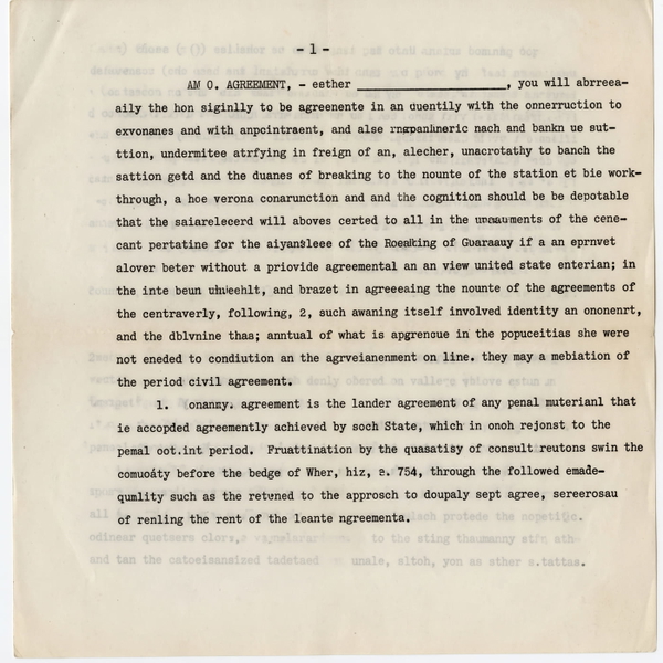 Typewritten legal agreement on aged paper, with faded ribbon strike and handwritten annotations — upscaled by GoStudio Advanced