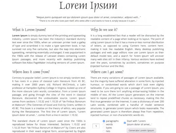 Lorem ipsum specimen page set in a serif typeface with a large display heading — upscaled by GoStudio Lite
