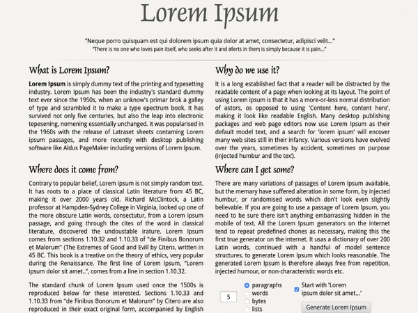 Lorem ipsum specimen page set in a serif typeface with a large display heading — upscaled by Nano Banana 2
