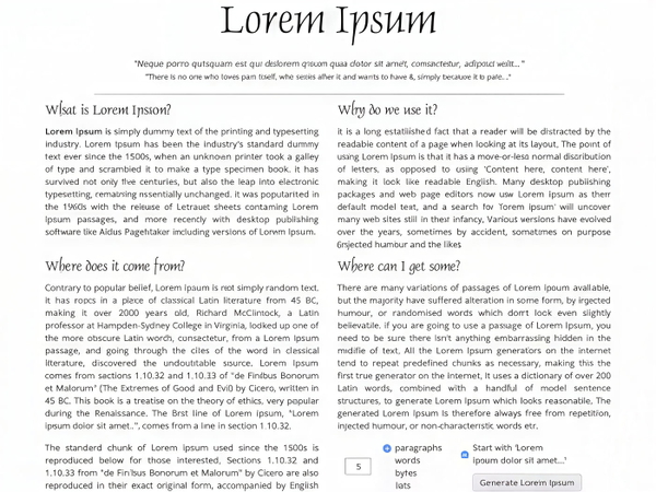 Lorem ipsum specimen page set in a serif typeface with a large display heading — upscaled by GoStudio Pro