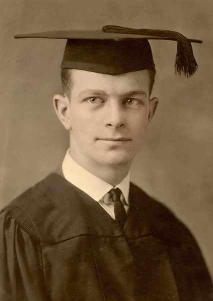 Sepia portrait of a young man in a mortarboard and gown — watermark removed by GoStudio Pro