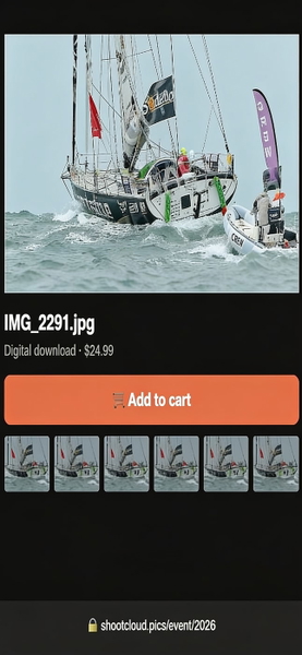 Phone screenshot of a gallery showing a sailing yacht in rough water — watermark removed by GoStudio Advanced