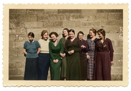 Women's community group photo colourised with AI