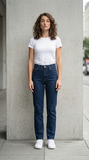 Photo after AI height adjustment — taller, natural proportions