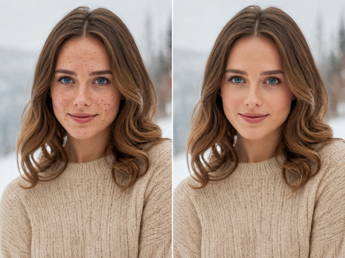 AI true-to-skin tone balancing on a portrait — corrects colour casts across every skin tone AI true-to-skin tone balancing on a portrait — corrects colour casts across every skin tone
