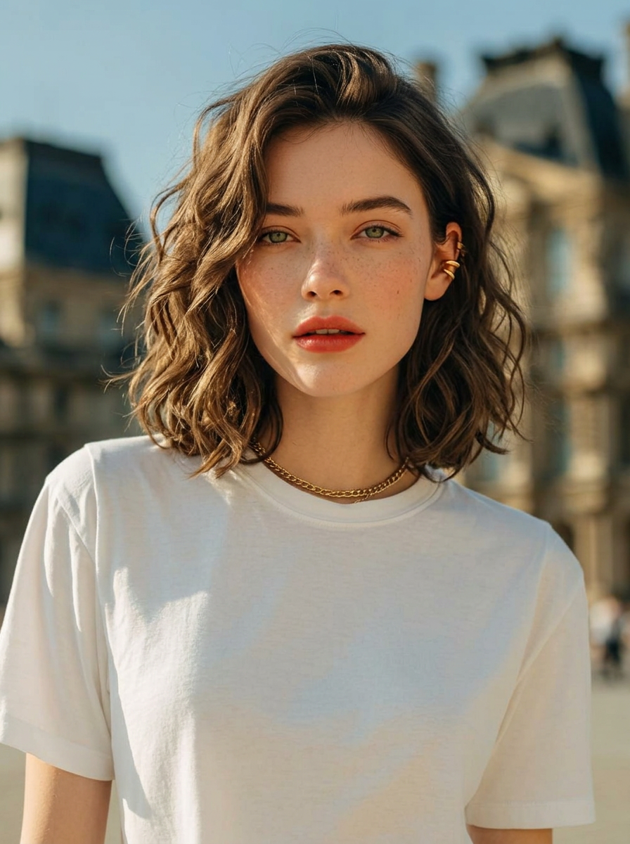AI try-on: wavy bob on a female portrait