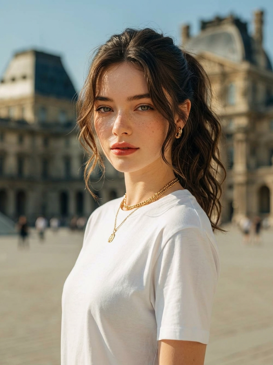 AI try-on: wavy ponytail on a female portrait AI try-on: wavy ponytail on a female portrait