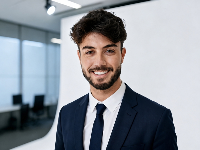 Clean professional headshot after the watermark was removed