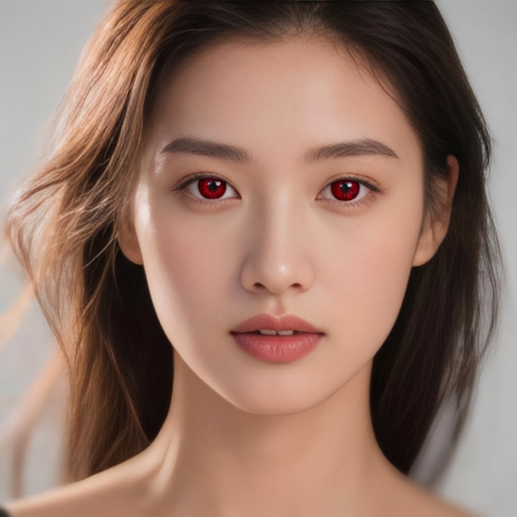 Portrait with red eyes before AI correction