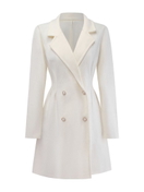 A flat-lay photo of a white, double-breasted wool coat with a lapel collar, long sleeves, and a sleek design, uploaded for AI virtual try-on. A flat-lay photo of a white, double-breasted wool coat with a lapel collar, long sleeves, and a sleek design, uploaded for AI virtual try-on.
