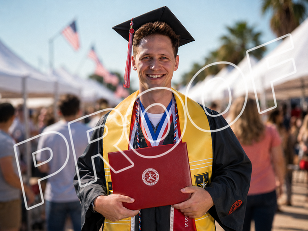 A graduation photo with a large proof watermark across it A graduation photo with a large proof watermark across it