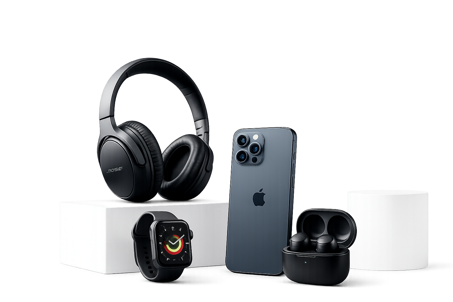 The image shows an Apple Watch, iPhone 11 Pro Max, and AirPods on a white surface, with a black background. The Apple Watch is the focus of the image, with its sleek design and modern features, while the iPhone and AirPod are the main focus, with the Apple logo prominently displayed. The image shows an Apple Watch, iPhone 11 Pro Max, and AirPods on a white surface, with a black background. The Apple Watch is the focus of the image, with its sleek design and modern features, while the iPhone and AirPod are the main focus, with the Apple logo prominently displayed.