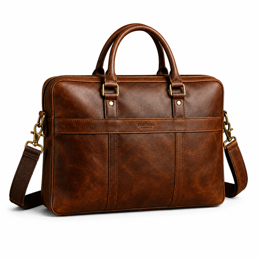 The image shows a brown leather briefcase on a white background. It is a mens briefcase, made of high-quality leather, with a classic design and a spacious interior, perfect for carrying a laptop and other items. The bag is a rich, rich brown color, giving it a sophisticated and timeless look. The image shows a brown leather briefcase on a white background. It is a mens briefcase, made of high-quality leather, with a classic design and a spacious interior, perfect for carrying a laptop and other items. The bag is a rich, rich brown color, giving it a sophisticated and timeless look.