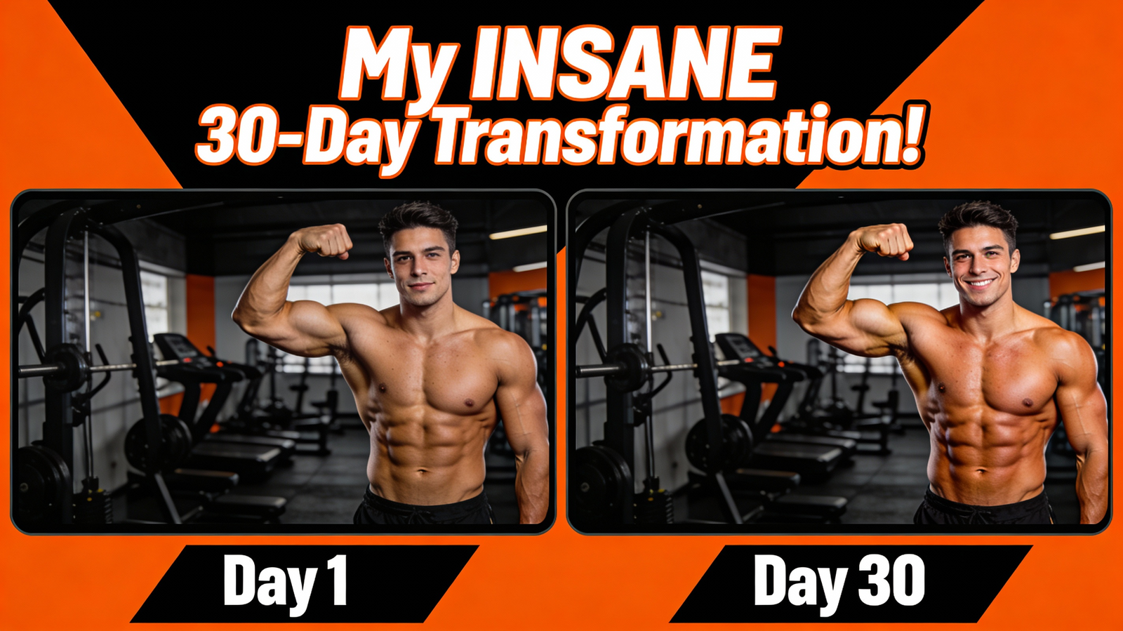 GoStudio.ai / Fitness Challenge Before-After Thumbnail Example / AI Image Prompt / GoStudio.ai Fitness Challenge Before-After Thumbnail — AI prompt example