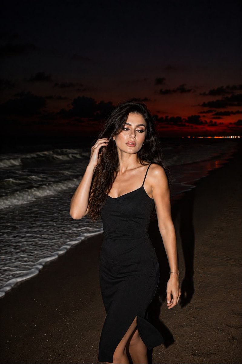 GoStudio.ai / Cinematic Flash Beach Portrait Example / AI Image Prompt / GoStudio.ai Cinematic Flash Beach Portrait — AI prompt example