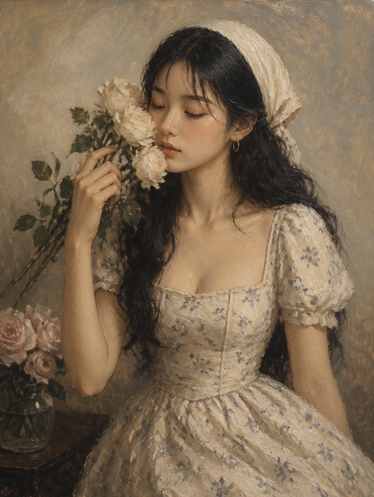 GoStudio.ai / Classical Oil Painting with Roses Example / AI Image Prompt / GoStudio.ai Classical Oil Painting with Roses — AI prompt example